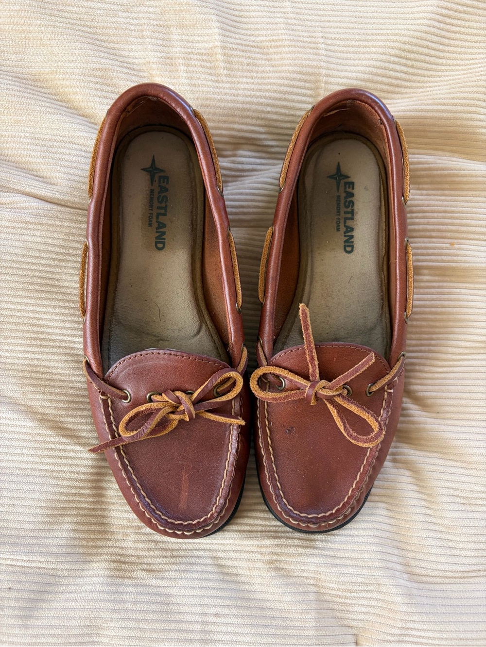 Eastland Chestnut Brown Leather Boat Shoes with Tan Laces